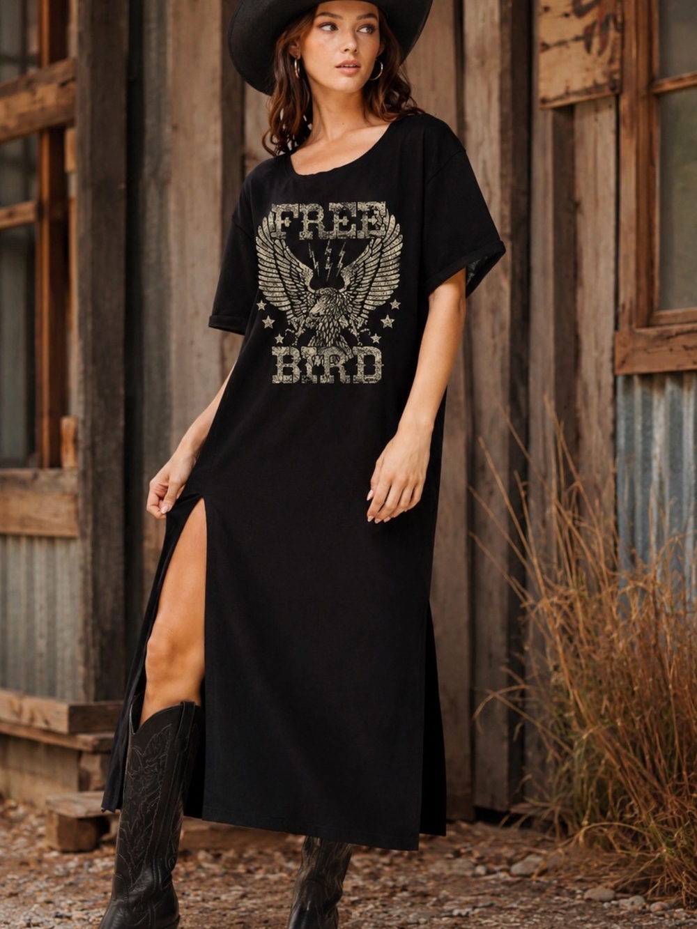 Free Bird Black Maxi Dress with Side Slit